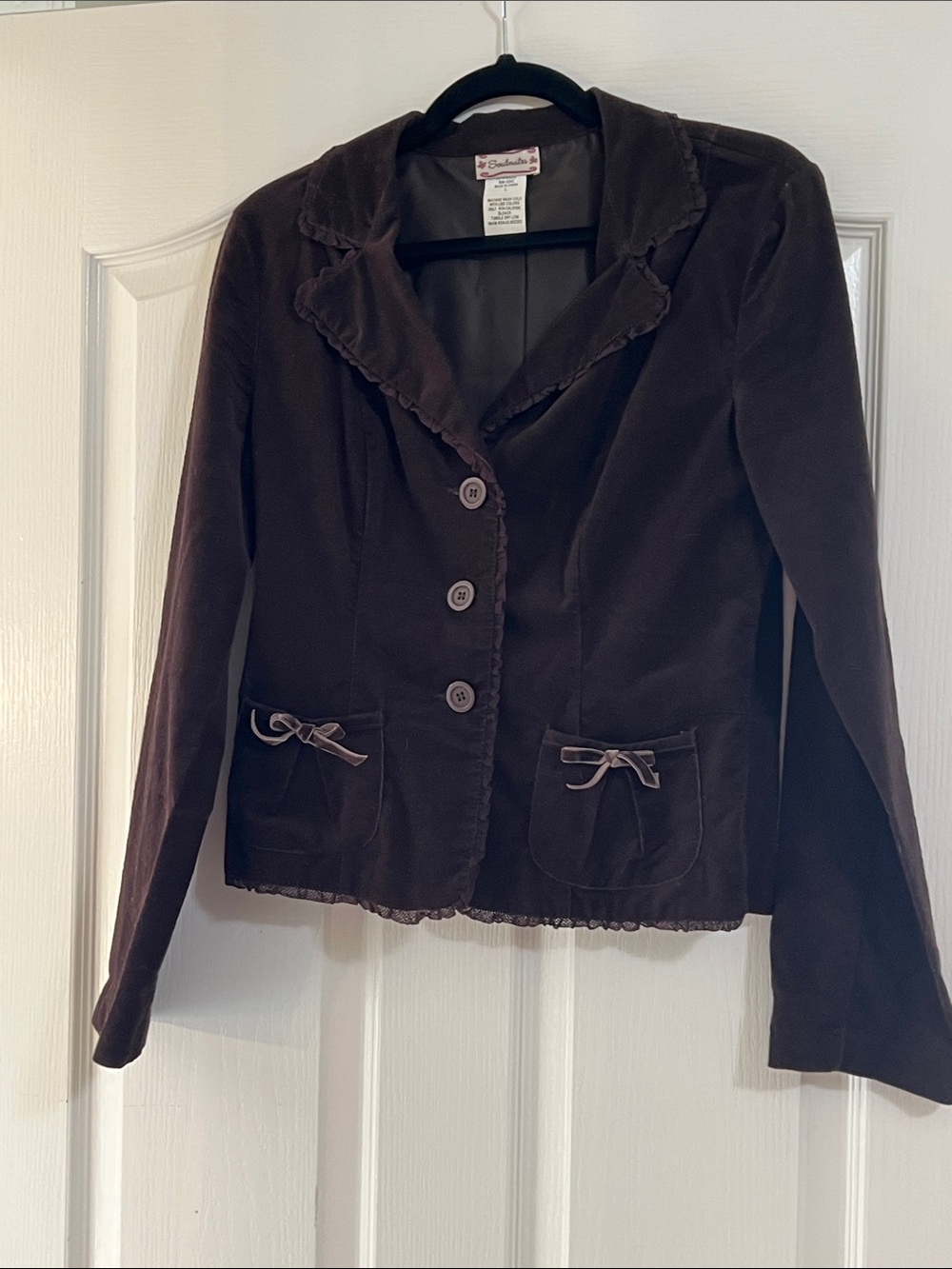 Soulmates Brown Velvet Blazer with Pocket Bows